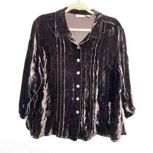 J. Jill crushed velvet top Womens size LP brown button down shirt petite